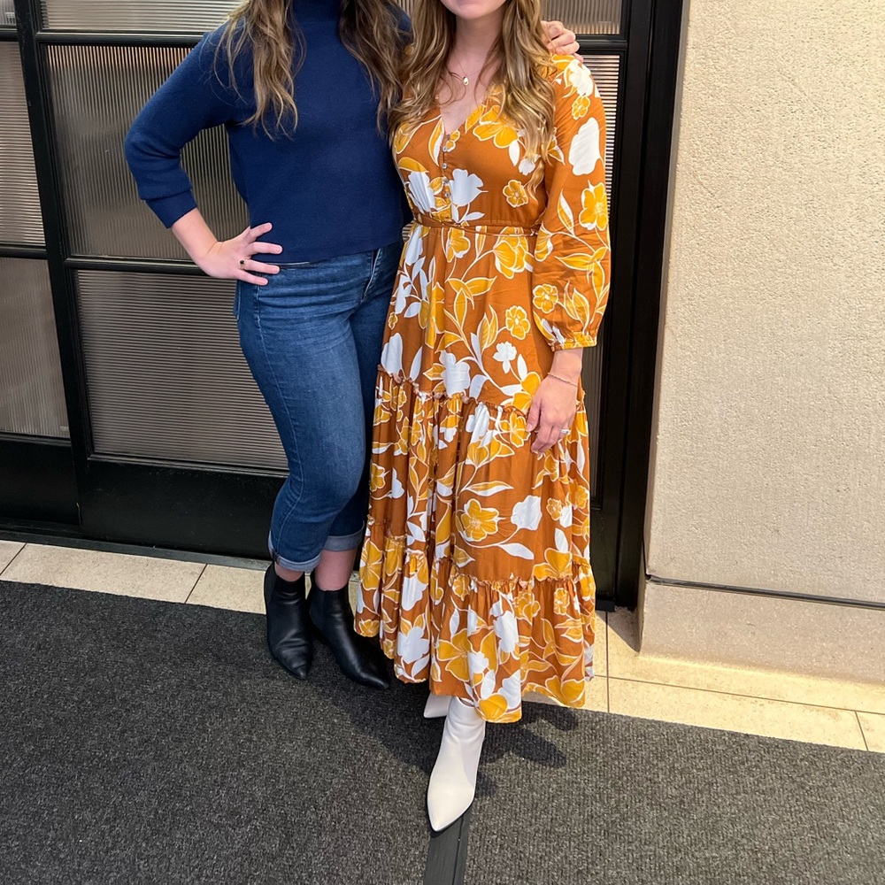 Orange floral petal and pup long sleeve dress